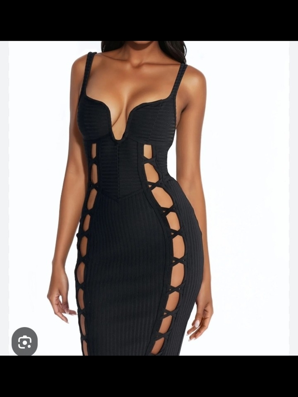 Fashion Nova Black Cutout Ribbed Bodycon Dress